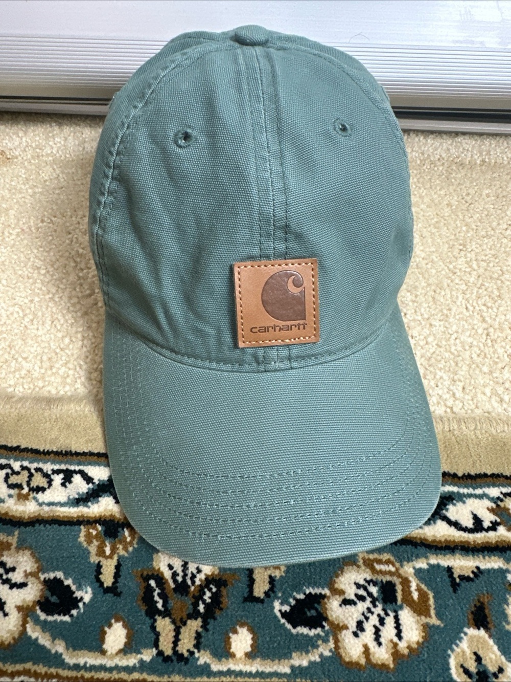 Carhartt Dusty Sage Canvas Cap with Leather Patch
